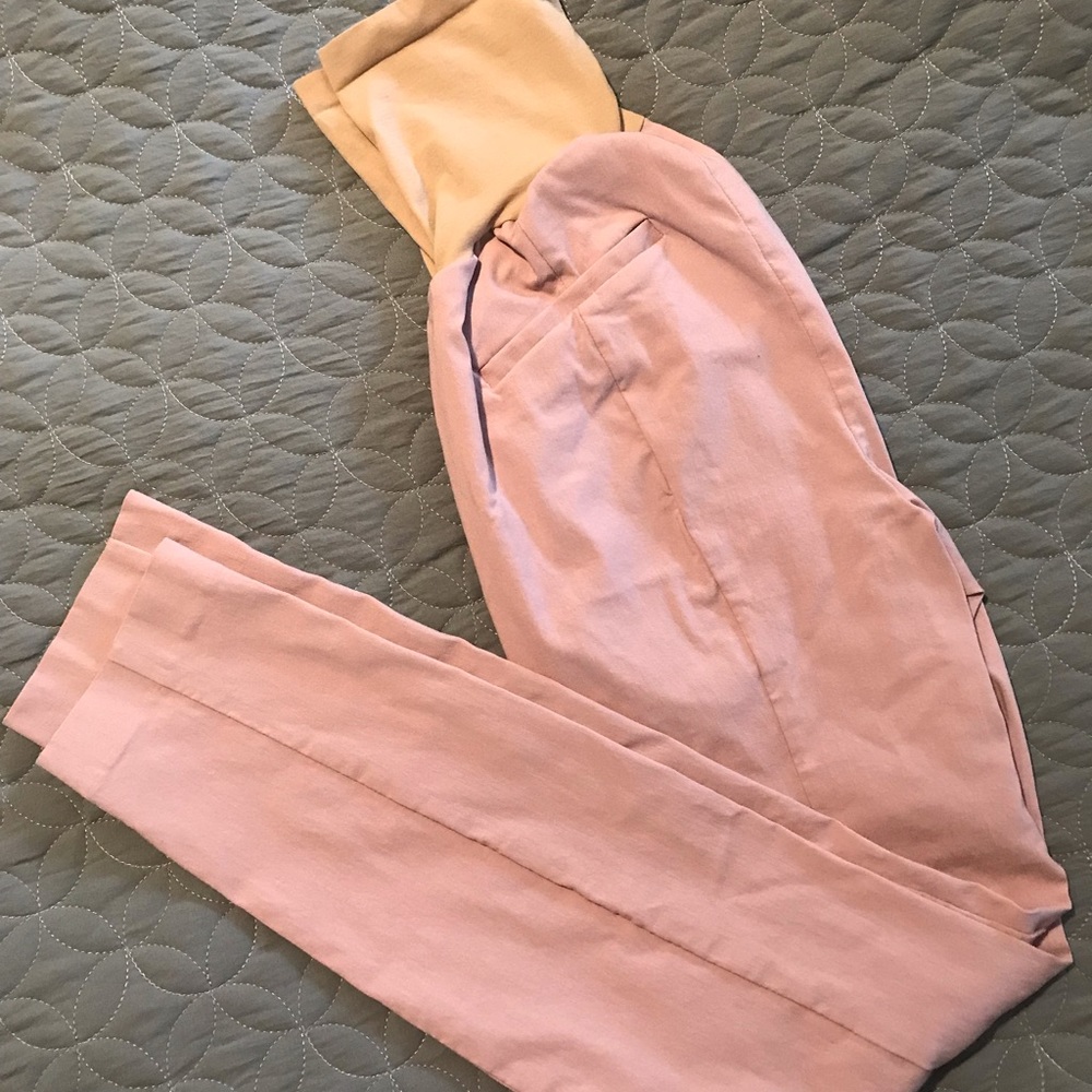Motherhood maternity pink slacks. Full belly panel, ankle length.